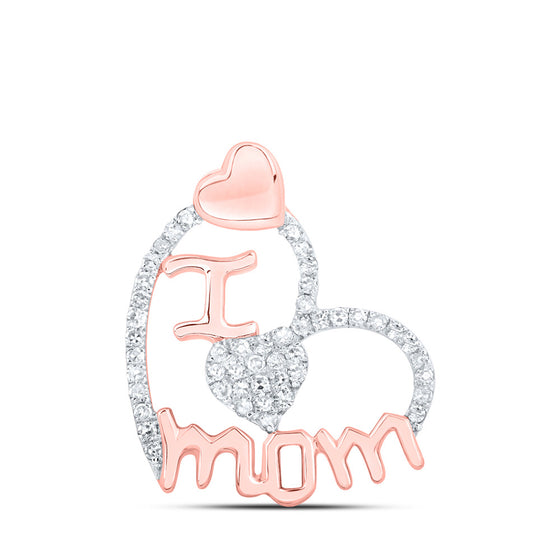 10k Rose Gold Womens Round Diamond I Heart Mom Pendant 1/4 Cttw