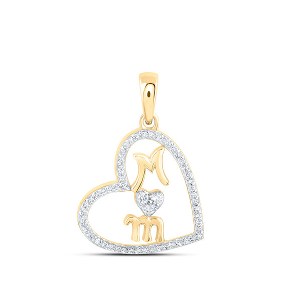 10k Yellow Gold Womens Round Diamond Mom Heart Pendant 1/8 Cttw