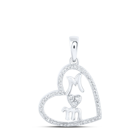 10k White Gold Womens Round Diamond Mom Heart Pendant 1/8 Cttw