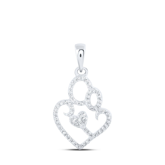 10k White Gold Womens Round Diamond Mom Child Heart Pendant 1/8 Cttw