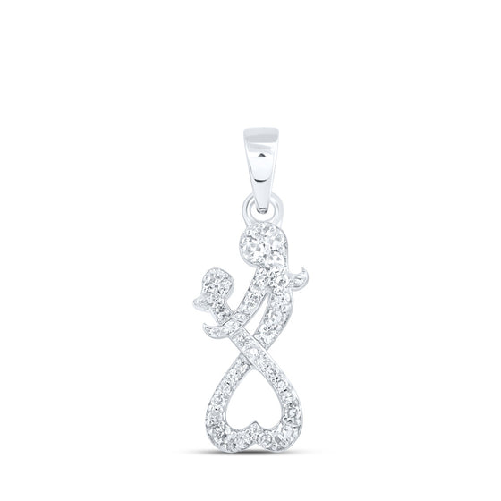 10k White Gold Womens Round Diamond Mom Child Heart Pendant 1/8 Cttw