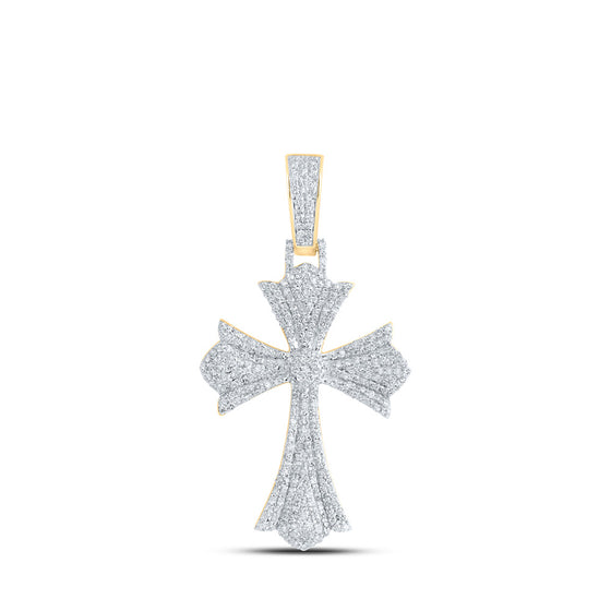 10k Yellow Gold Mens Round Diamond Cross Charm Pendant 1-1/3 Cttw