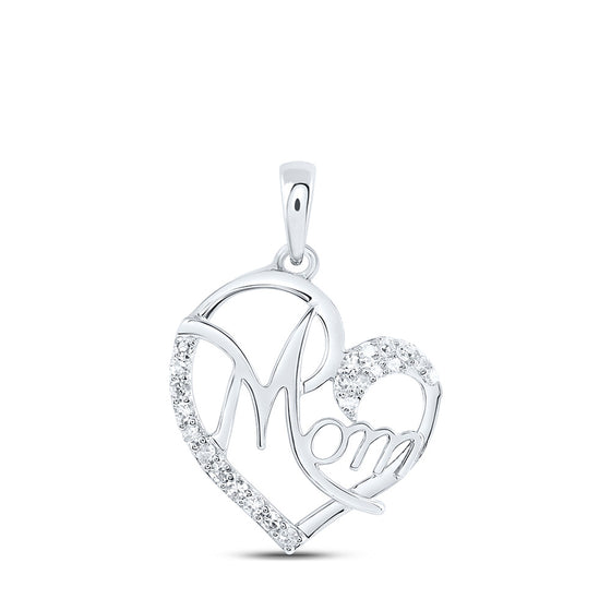 10k White Gold Womens Round Diamond Mom Heart Pendant 1/8 Cttw
