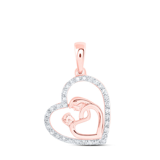 10k Rose Gold Womens Round Diamond Mom Child Heart Pendant 1/6 Cttw