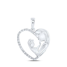  10k White Gold Womens Round Diamond Mother Child Heart Pendant 1/10 Cttw