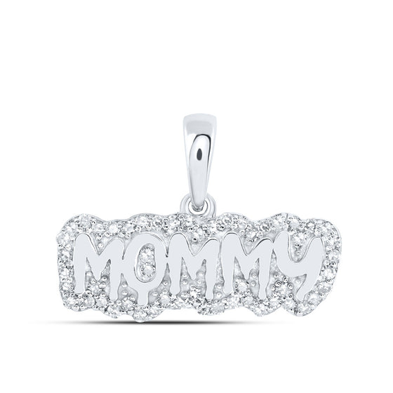 10k White Gold Womens Round Diamond MOMMY Mom Pendant 1/5 Cttw