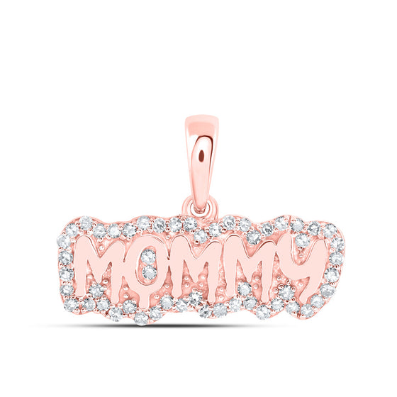 10k Rose Gold Womens Round Diamond MOMMY Mom Pendant 1/5 Cttw