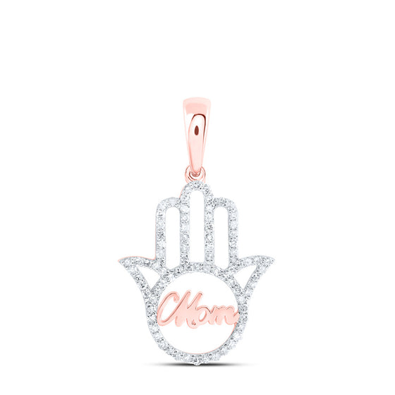 10k Rose Gold Womens Round Diamond Mom Hamsa Pendant 1/3 Cttw