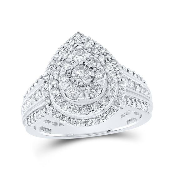 10k White Gold Womens Round Diamond Teardrop Cluster Ring 1 Cttw