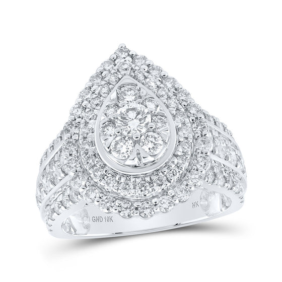 10k White Gold Womens Round Diamond Teardrop Cluster Ring 2 Cttw