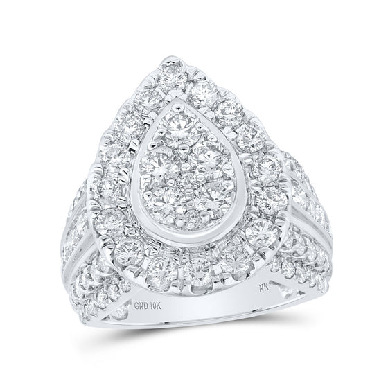 10k White Gold Womens Round Diamond Teardrop Cluster Ring 3 Cttw