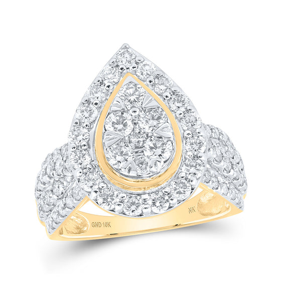 10k Yellow Gold Womens Round Diamond Teardrop Cluster Ring 2 Cttw