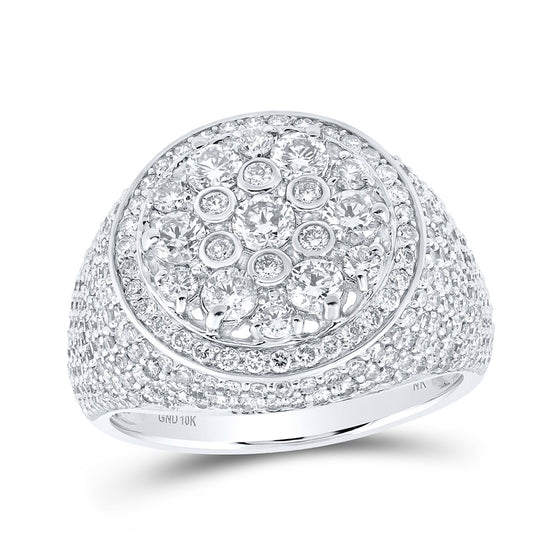 10k White Gold Mens Round Diamond Cluster Ring 3-1/2 Cttw