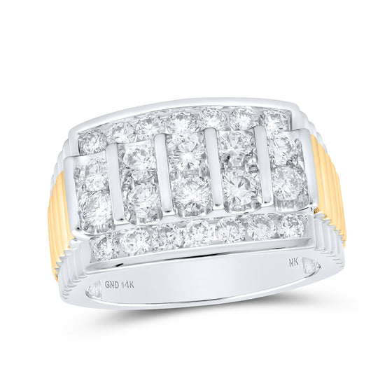 14k White Gold Mens Round Diamond Ribbed Shank Band Ring 2 Cttw