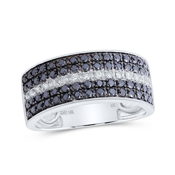 10k White Gold Mens Round Black Color Treated Diamond Band Ring 1 Cttw