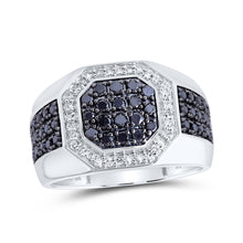  10k White Gold Mens Round Black Color Treated Diamond Octagon Ring 1-1/5 Cttw