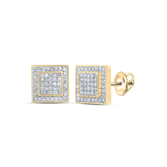 10k Yellow Gold Womens Round Diamond Square Earrings 3/8 Cttw