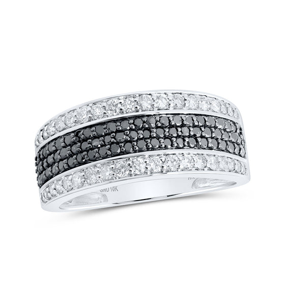 10k White Gold Mens Round Black Color Treated Diamond Band Ring 1-1/4 Cttw