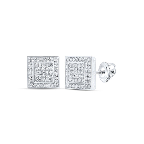 10k White Gold Womens Round Diamond Square Earrings 3/8 Cttw