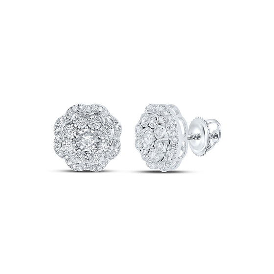 10k White Gold Womens Round Diamond Octagon Earrings 1/2 Cttw