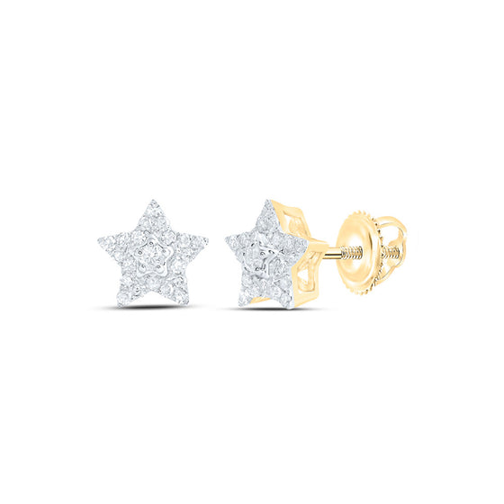 10k Yellow Gold Womens Round Diamond Star Earrings 1/5 Cttw