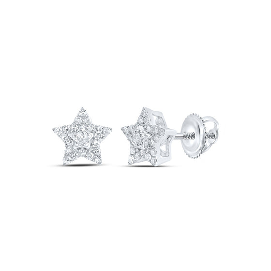 10k White Gold Womens Round Diamond Star Earrings 1/5 Cttw