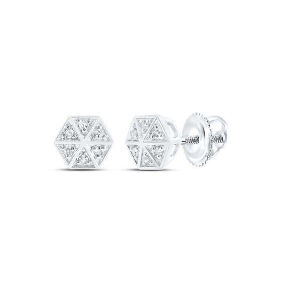10k White Gold Womens Round Diamond Hexagon Earrings 1/10 Cttw
