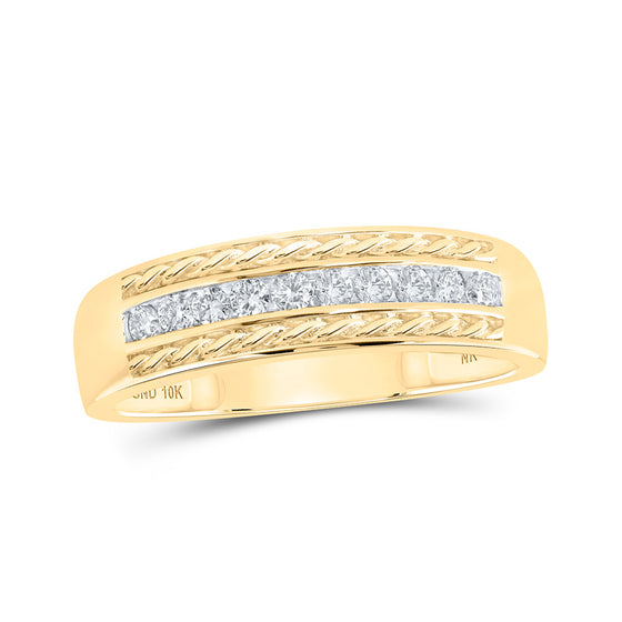 10k Yellow Gold His Hers Round Diamond Square Matching Wedding Set 3/4 Cttw