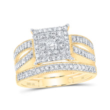  10k Yellow Gold Round Diamond Square Bridal Wedding Ring Band Set 3/4 Cttw