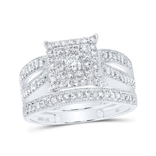  10k White Gold Round Diamond Square Bridal Wedding Ring Band Set 3/4 Cttw