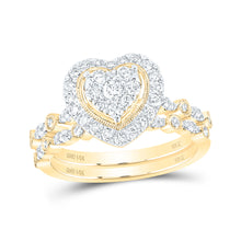  14k Yellow Gold Round Diamond Heart Bridal Wedding Ring Band Set 5/8 Cttw