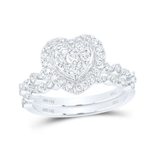  14k White Gold Round Diamond Heart Bridal Wedding Ring Band Set 5/8 Cttw