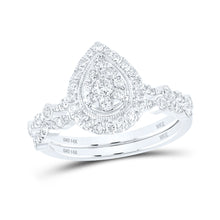  14k White Gold Round Diamond Teardrop Bridal Wedding Ring Band Set 5/8 Cttw