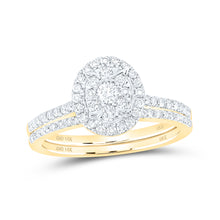  14k Yellow Gold Round Diamond Slender Oval Bridal Wedding Ring Band Set 5/8 Cttw