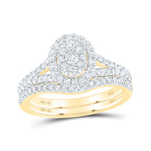  14k Yellow Gold Round Diamond Oval Bridal Wedding Ring Band Set 3/4 Cttw