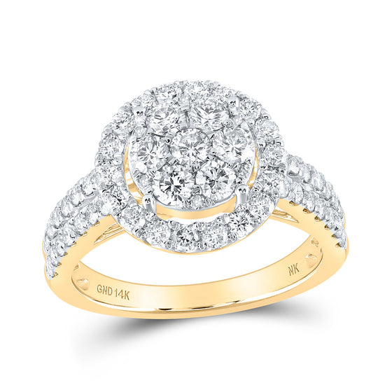 14k Yellow Gold Womens Round Diamond Flower Cluster Ring 1-1/2 Cttw