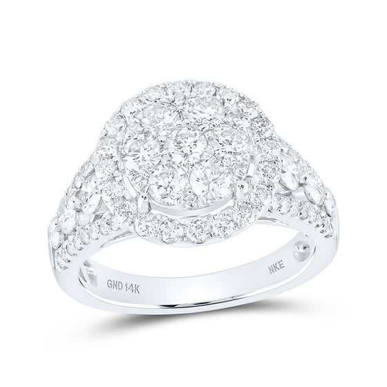 14k White Gold Womens Round Diamond Cluster Ring 2 Cttw