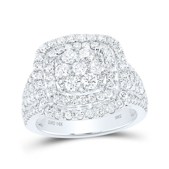 14k White Gold Womens Round Diamond Square Cluster Ring 2 Cttw