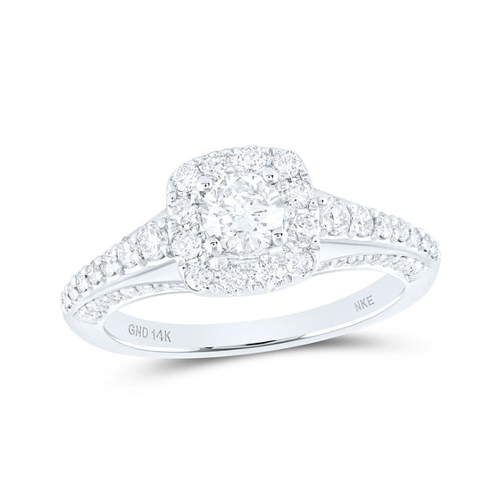 14k White Gold Round Diamond Halo Bridal Wedding Engagement Ring 1 Cttw