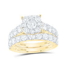  14k Yellow Gold Round Diamond Halo Bridal Wedding Ring Band Set 4 Cttw