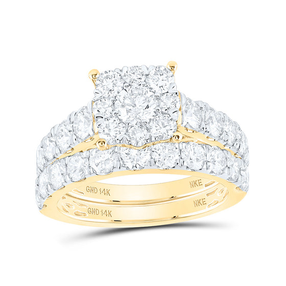14k Yellow Gold Round Diamond Halo Bridal Wedding Ring Band Set 4 Cttw