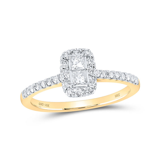 14k Yellow Gold Womens Princess Diamond 2-stone Ring 1/2 Cttw