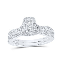  14k White Gold Princess Diamond 2-Stone Bridal Wedding Ring Band Set 3/4 Cttw