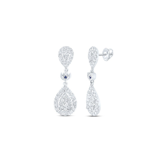 14k White Gold Womens Round Diamond Dangle Earrings 1 Cttw