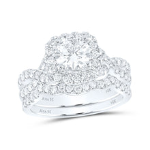  14k White Gold Round Diamond Halo Bridal Wedding Ring Band Set 2 Cttw