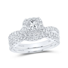  14k White Gold Princess Diamond Halo Bridal Wedding Ring Band Set 1-1/2 Cttw