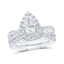  14k White Gold Pear Diamond Halo Bridal Wedding Ring Band Set 2 Cttw