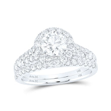  14k White Gold Round Diamond Halo Bridal Wedding Ring Band Set 2 Cttw