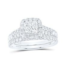  14k White Gold Princess Diamond Halo Bridal Wedding Ring Band Set 2 Cttw
