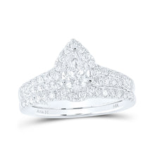  14k White Gold Pear Diamond Halo Bridal Wedding Ring Band Set 1-1/2 Cttw